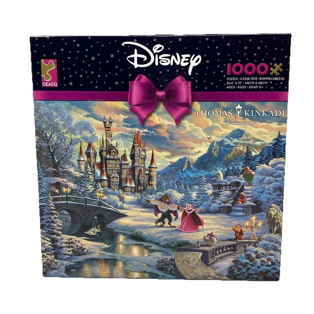 Ceaco Disney Kinkade Puzzle 1000 Pc Beauty Beast Winter Castle Belle Princess